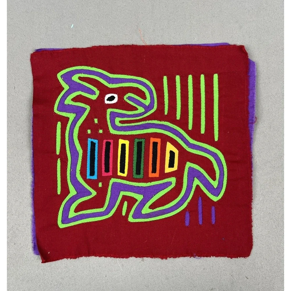 VTG Kuna Mola Hand Sewn Art Textile Fabric Folk Fabric‎ Animal Quilt Block